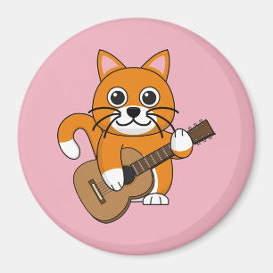 Cute Oranje White Cat Plays Guitar Cartoon Magneet