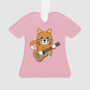 Cute Oranje White Cat Plays Guitar Cartoon Ornament