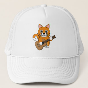 Cute Oranje White Cat Plays Guitar Cartoon Trucker Pet