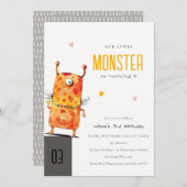 Cute Oranje Yellow One Eyed Monster Kids Birthday Kaart (Voorkant / Achterkant)