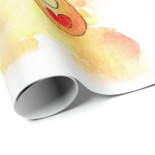 Cute Oranje Yellow Waterverf Baby Beer & ballonnen Cadeaupapier (Rol Hoek)