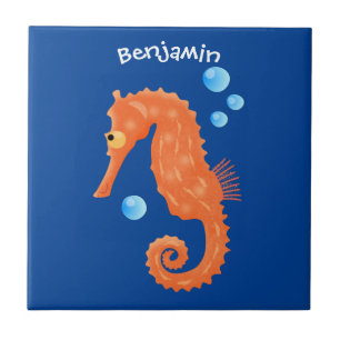 Cute oranje zeepaardbelletjes cartoon illustratie tegeltje