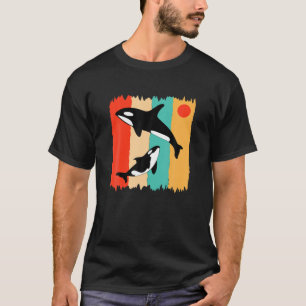Cute Orca Family Retro Art Colorful Killer T-shirt