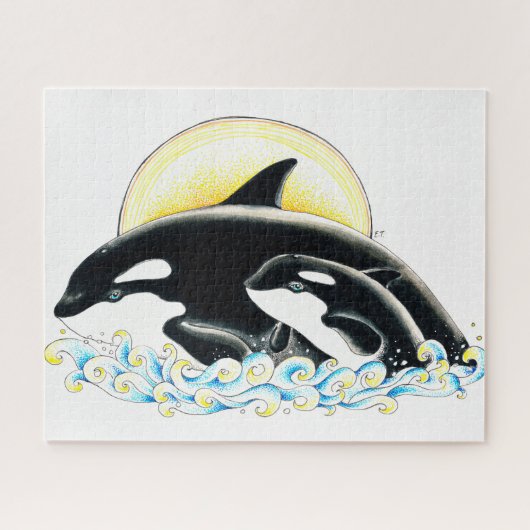Cute Orca walvis Gezinsinkt Legpuzzel (Horizontaal)