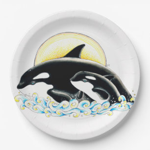 Cute Orca walvis Gezinsinkt Papieren Bordje