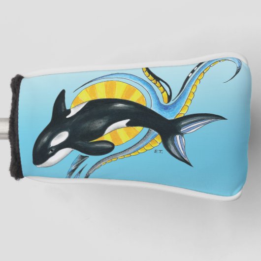 Cute Orca Whale Blue Swirls Golfheadcover (Voorkant)