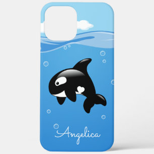 Cute Orca Whale in Ocean met Custom Name iPhone 12 Pro Max Hoesje
