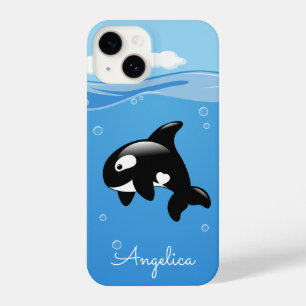 Cute Orca Whale in Ocean met Custom Name iPhone 14 Hoesje