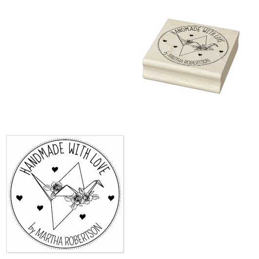 Cute Origami Flower Custom Handmade with love, Rubberstempel (Gestempeld)