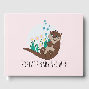 Cute Otter Cartoon Flowers en Name Baby shower Gastenboek