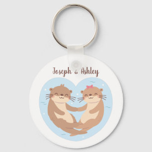 Cute Otter Couple Holding Hands Personalized Sleutelhanger
