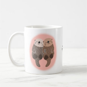 Cute Otter Couple Love Gepersonaliseerd met name Koffiemok