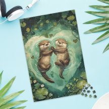 Cute Otter Couple Love Jigsaw Puzzle