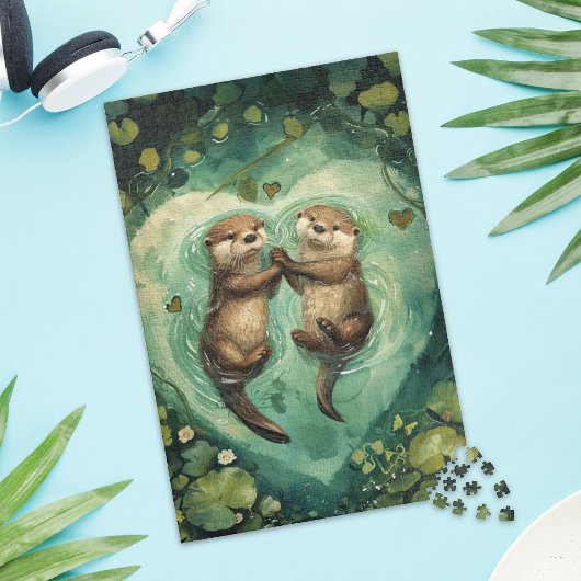 Cute Otter Couple Love Jigsaw Puzzle