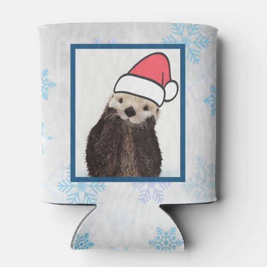 Cute Otter die met Kerstmis een kerstman heeft. Blikjeskoeler (Achterkant)