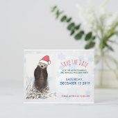 Cute Otter die met Kerstmis een kerstman heeft. Briefkaart (Staand voorkant)