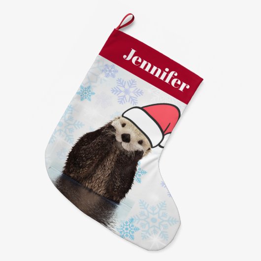Cute Otter die met Kerstmis een kerstman heeft. Grote Kerstsok (Voorkant (Hangend))