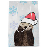 Cute Otter die met Kerstmis een kerstman heeft. Medium Cadeauzakje (Voorkant)