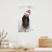 Cute Otter die met Kerstmis een kerstman heeft. Poster (Keuken)