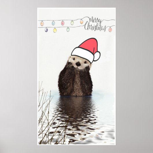 Cute Otter die met Kerstmis een kerstman heeft. Poster (Voorkant)