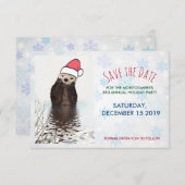 Cute Otter die met Kerstmis een kerstman heeft. Save The Date (Voorkant / Achterkant)