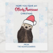 Cute Otter die met Kerstmis een kerstman heeft. Wijn Etiket (Enkel label)
