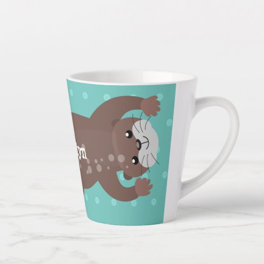 Cute otter diving cartoon latte mok (Rechts)