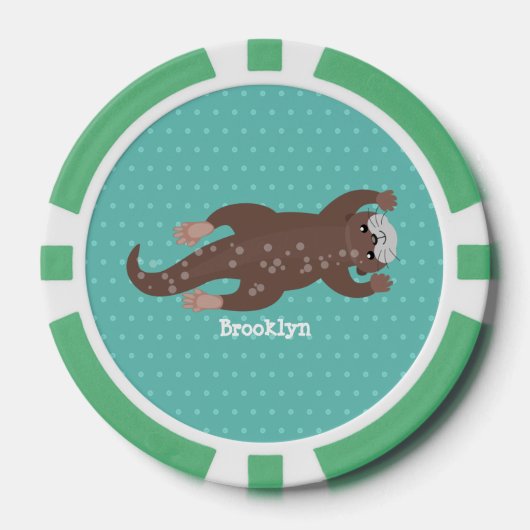 Cute otter diving cartoon poker chips (Voorkant)