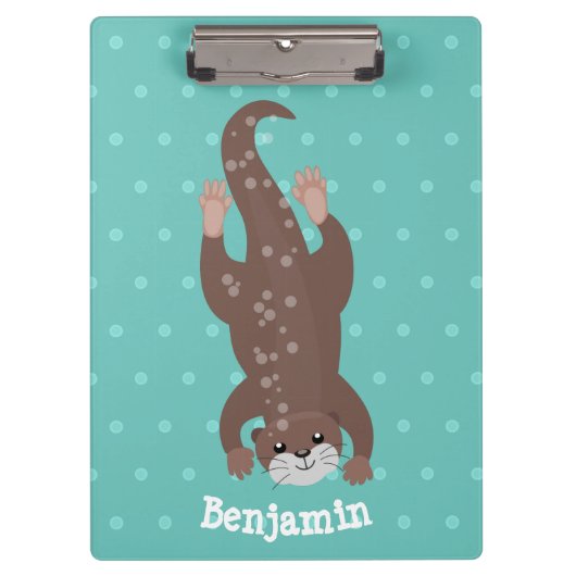 Cute otter-duiken op blauwgroen cartoon illustrati klembord (Voorkant)