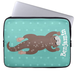 Cute otter-duiken op blauwgroen cartoon illustrati laptop sleeve