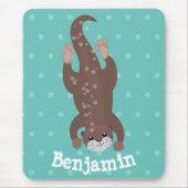 Cute otter-duiken op blauwgroen cartoon illustrati muismat (Voorkant)
