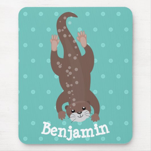 Cute otter-duiken op blauwgroen cartoon illustrati muismat (Voorkant)