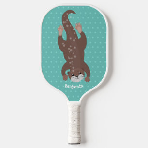 Cute otter-duiken op blauwgroen cartoon illustrati pickleball paddle