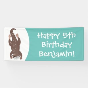 Cute otter-duiken op blauwgroen cartoon illustrati spandoek