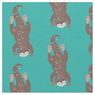 Cute otter-duiken op blauwgroen cartoon illustrati stof