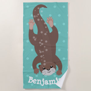 Cute otter-duiken op blauwgroen cartoon illustrati strandlaken