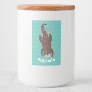 Cute otter-duiken op blauwgroen cartoon illustrati voedselcontainer etiket