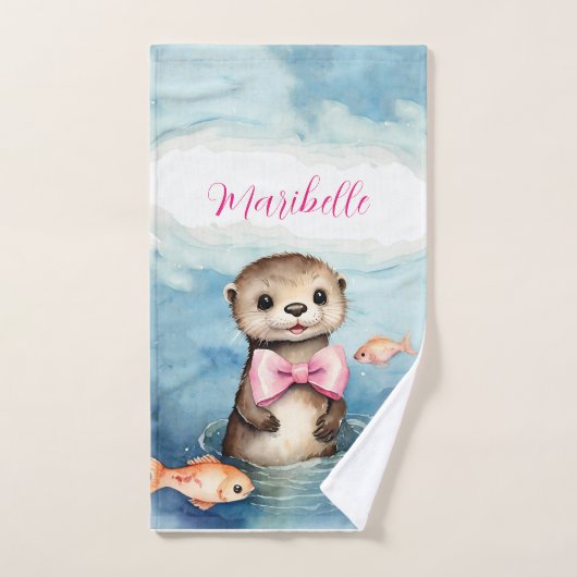 Cute Otter fille personnalisée (Serviette à main)
