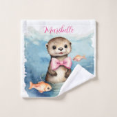 Cute Otter fille personnalisée (Gant de toilette)