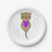 Cute Otter Hugging a Paars Heart Papieren Bordje (Voorkant)