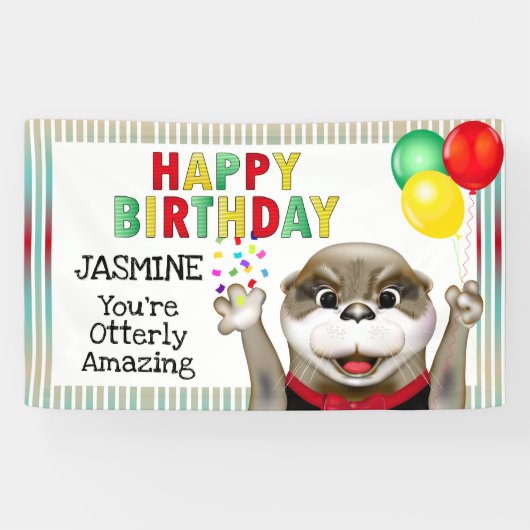 Cute Otter in Tuxedo | Fijne verjaardag Spandoek (Horizontaal)