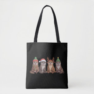 Cute Otter Kerst Morsig Kerstmis Lichtjes Dier Draagtas