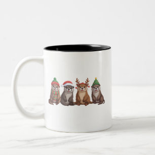 Cute Otter Kerst Morsige Kerstlichtjes Dier Tweekleurige Koffiemok