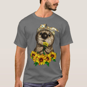 Cute Otter Lover zonnebloemen T-shirt