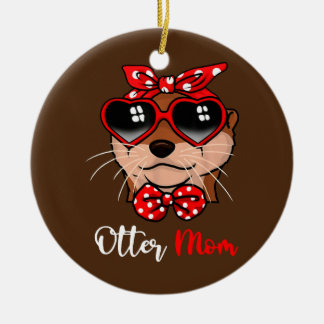 Cute Otter Ma Funny Bow Turban Glasses Keramisch Ornament