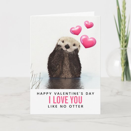 Cute Otter met harten Valentijnsdag Kaart (Voorkant)