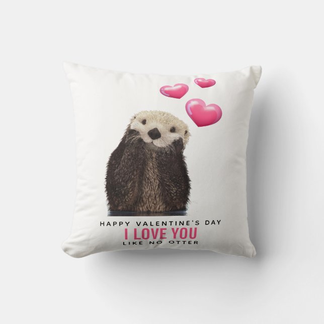 Cute Otter met harten Valentijnsdag Kussen (Voorkant)