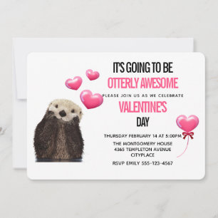 Cute Otter met Hearts Valentijnsdag Party Kaart