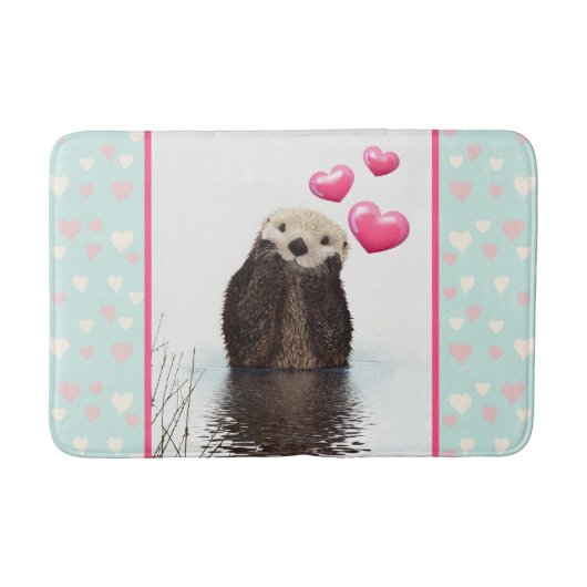 Cute Otter met roze liefdesharten Badmat (Voorkant)
