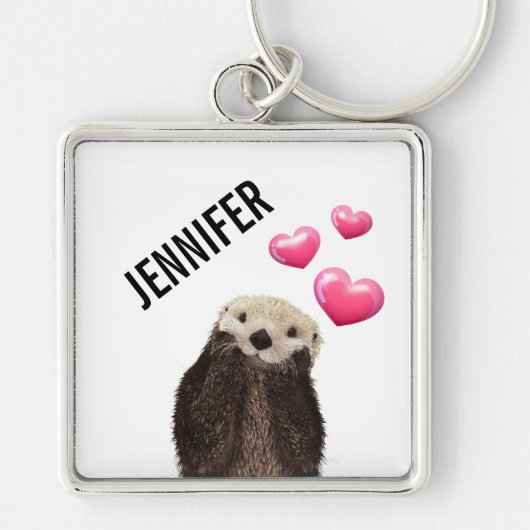 Cute Otter met roze liefdesharten Sleutelhanger (Voorkant)